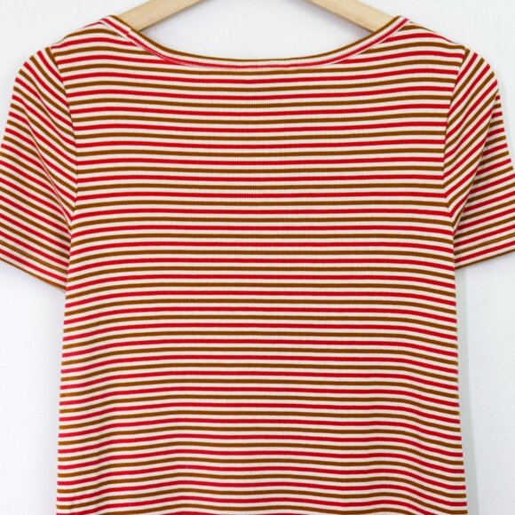Madewell Swingy Tee Dress Sz XS Short Sleeve Scoop Neck Relaxed Mini Red Stripe - Picture 8 of 9